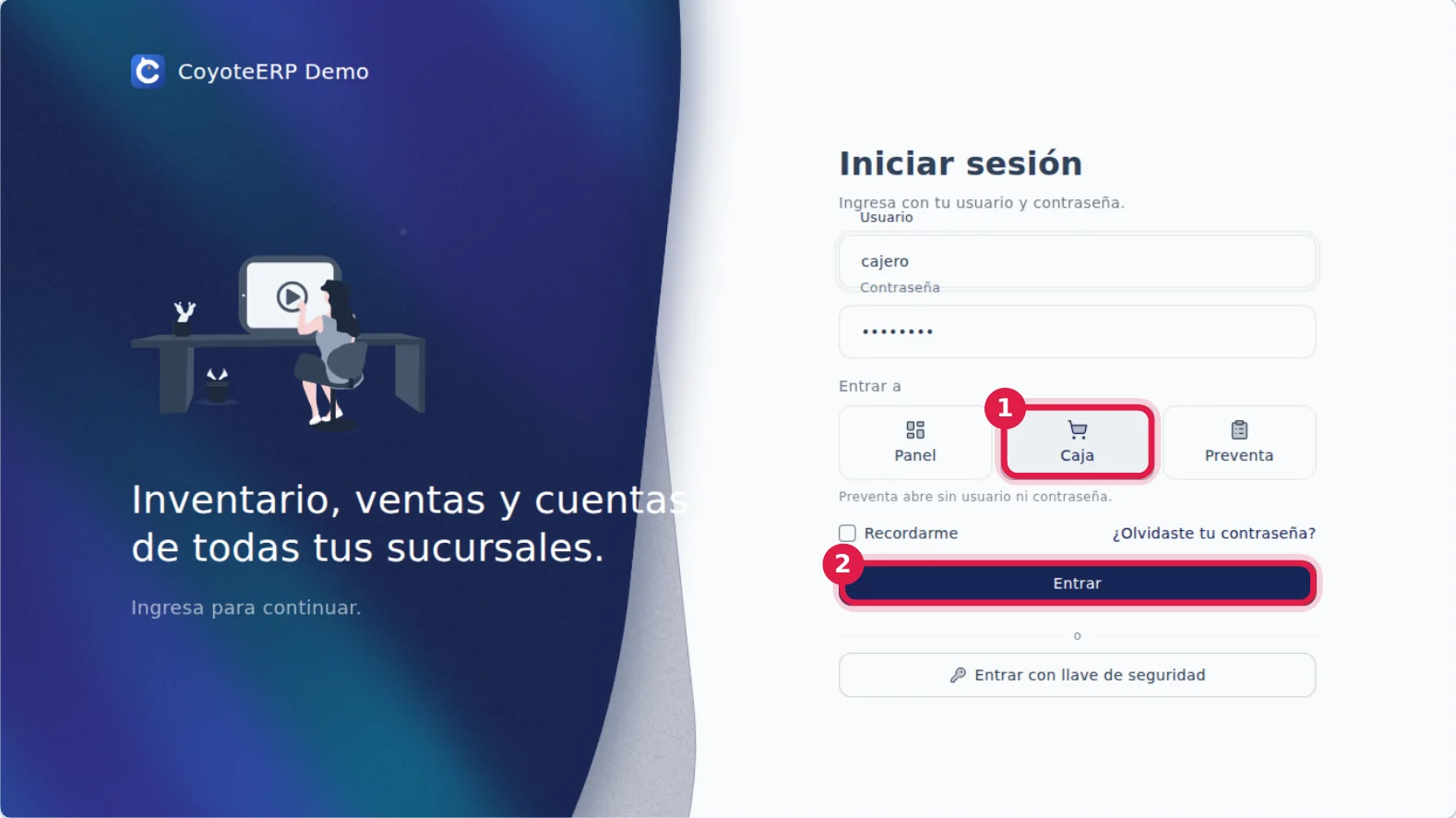 Pantalla de inicio de sesión